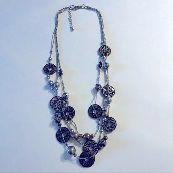 Statement Piece Necklace Silver Tone Tiered Layered Boho Chunky Witchy Whimsy - Picture 3 of 5